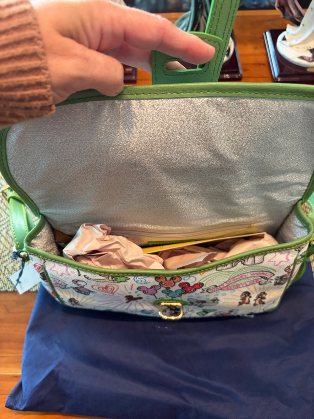 Dooney & Bourke White Multicolor Disney Character Shoulder Bag with Green Trim - Picture 7 of 16